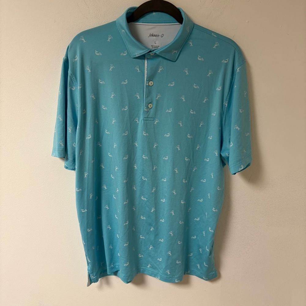 Johnnie-O Men's Large Blue Polo Performance Shirt Polyester Blend Mermaid Theme